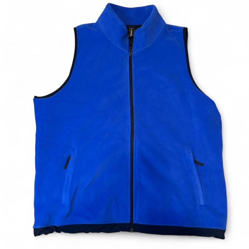 Men's Blue Fleece Vest Jacket - Classic Sleeveless Zip Front